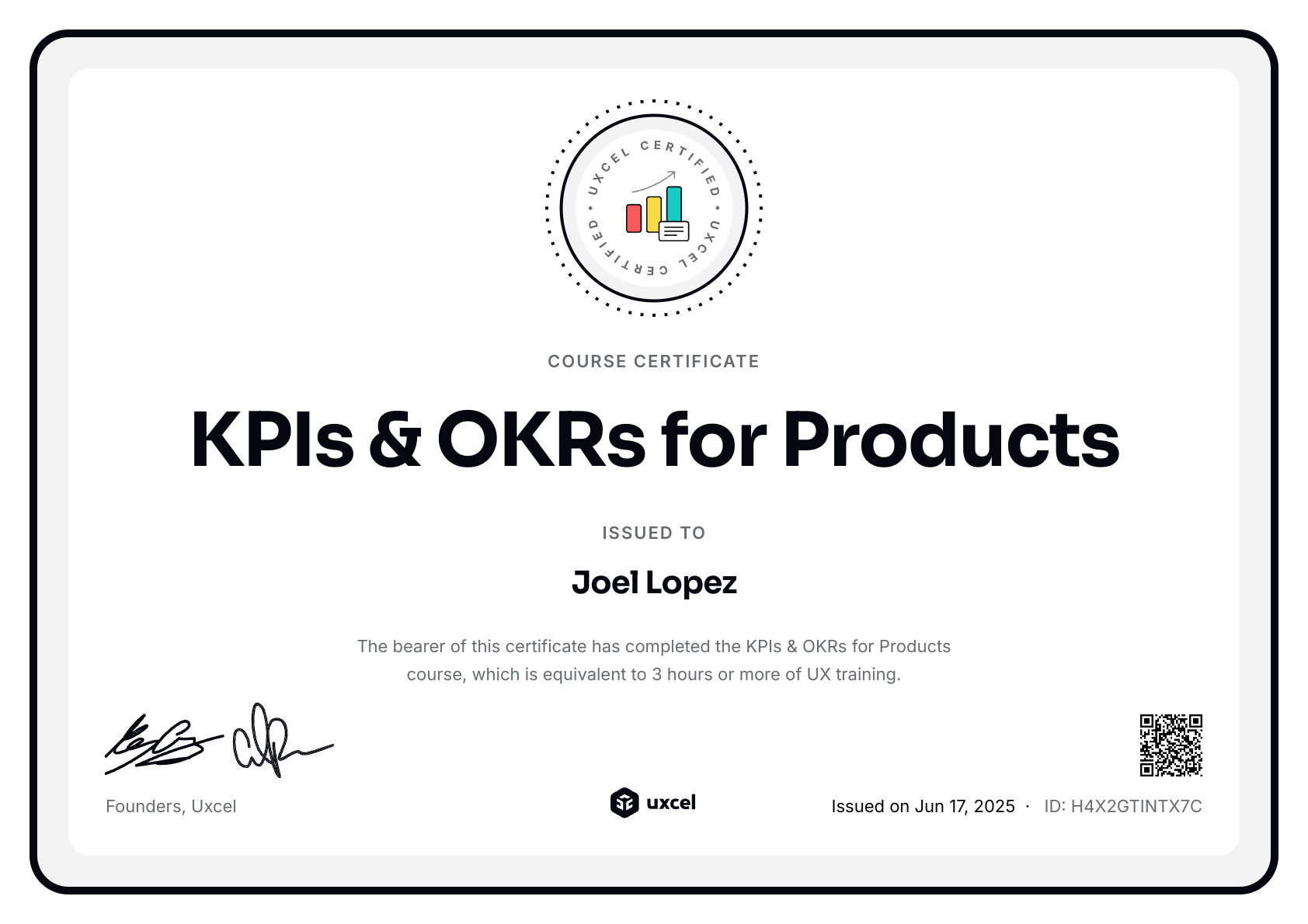 Joel Lopez's certificate